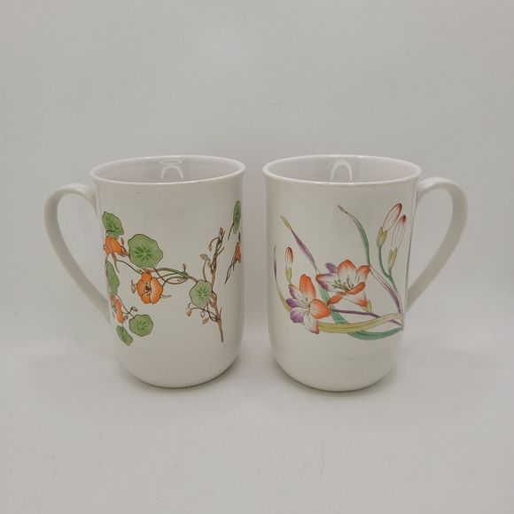 Natures Gold Vintage Korea Al Mar Floral 8 Oz Set Of 2 Coffee Tea Cups - Picture 4 of 11